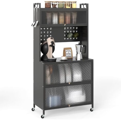 COSTWAY Mobile da Cucina in Metallo a 5 Ripiani, Credenza Salvaspazio con Mensole Regolabili 4 Ruote, Base Intercambiabile e Porta Semitrasparente, Organizzatore per Sala da Pranzo, Soggiorno (Bianco)