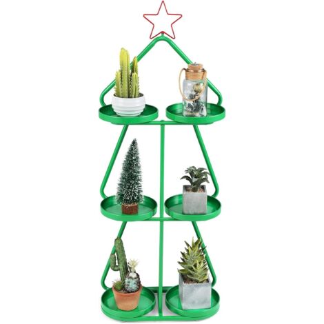 COSTWAY Porta Piante in Metallo, Supporto per Piante a 3 Livelli a Forma di Albero con Stella Rossa e Vassoi per Stoccaggio, Struttura in Metallo, Mensole Espositivo per Decorazioni Festive