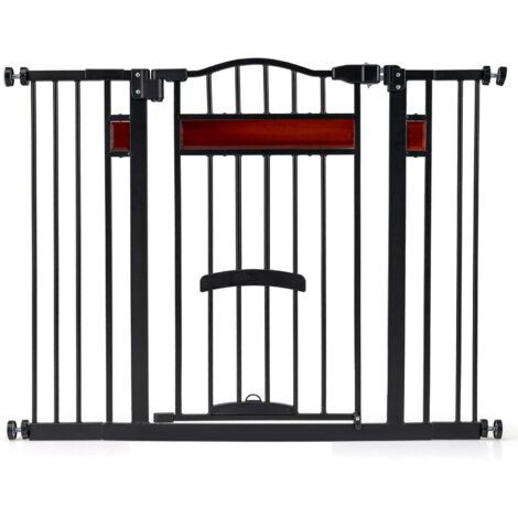 COSTWAY Cancello per Cani per Aperture da 74 a 104 cm, Recinto Espandibile con 2 Prolunghe, Installazione Senza Fori con Supporti, Doppia Chiusura, Cancello Metallico per Scala e Ingresso (Nero)