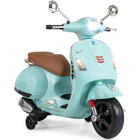 COSTWAY VESPA Moto Elettrica per Bambini, 12V Moto a 4 Ruote con Musica, Clacson, Storie, Rotelle di Supporto e Fari, Doppio Motore, per Bambini 3-6 Anni (Verde)