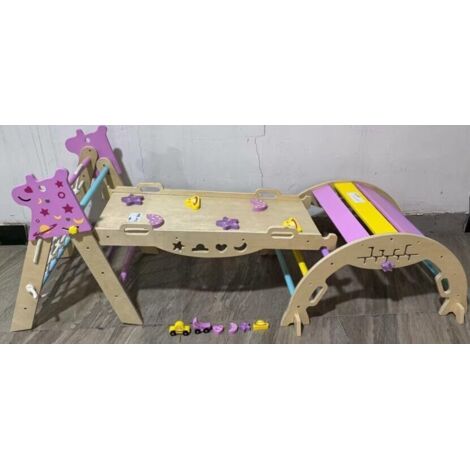 COSTWAY 8 in 1 Set da Arrampicata per Bambini, Set Montessori con Arco, Rampa e Scalatore, Giocattolo Pieghevole per Arrampicata per Bambini 1 Anni + (Unicorno 3 pezzi, Macaron)