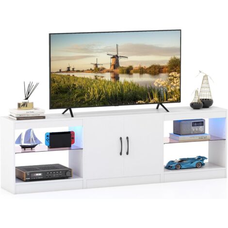 COSTWAY Mobile Porta TV con Luci LED, Mobiletto TV Soggiorno Modulare fino 85", Tavolo a L Angolare con Ripiani Regolabili, Lungo 195 cm, Consolle Media Moderno per Salotto e Camera da Letto (Bianco) (1/5)