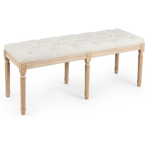 COSTWAY Panca dIngresso Vintage Francese, Panca da Pranzo Imbottita da 120 cm con Gambe in Legno di Gomma Massiccio, Sedia Pouf Capitonné a Fine Letto per Ingresso, Soggiorno e Camera da Letto