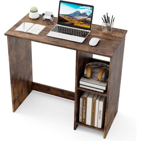 COSTWAY Scrivania per Computer in Legno con 2 Ripiani per Ambienti Piccoli, Scrivania Moderna e Salvaspazio da Casa e Ufficio, 80 x 40 x 74 cm (Marrone)