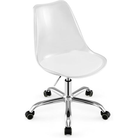 COSTWAY Sedia da Scrivania Ergonomica, Sedia da Ufficio Girevole con Altezza Regolabile e Seduta Imbottita, Sgabello senza Braccioli Trasparente con Ruote, Portata 150 kg, per Casa e Studio (1/5)