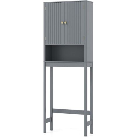 COSTWAY Mobile Bagno Sopra WC, Scaffale per Lavatrice Salvaspazio con 2 Ante, Mensola Aperta e Ripiano Regolabile, Armadietto Sopra Gabinetto in Legno, 60 x 23 x 168 cm (Grigio)