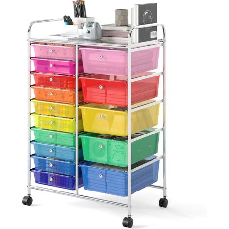 COSTWAY Carrello Portaoggetti con 15 Cassetti, Cassettiera con Ruote in Plastica con Struttura in Metallo, Ruote Universali Bloccabili e Maniglia, Carrello Organizer per Casa, Ufficio (1/5)