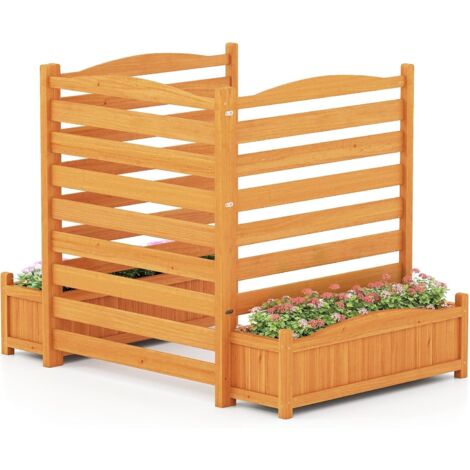 COSTWAY Fioriera Rialzata da Giardino con Traliccio, Letto da Giardino Rialzato in Legno con 2/3 Grigliati per Piante Rampicanti, Fori di Drenaggio e Base Rimovibile (3 Pannelli)