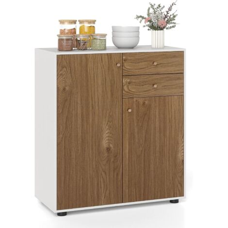 COSTWAY Credenza Buffet da Cucina, Mobile Cucina con 2 Cassetti e 2 Ante, Madia Moderno con Ripiano Multi-Regolabile, Ideale per Soggiorno o Ingresso, 74 x 35 x 85,5 cm (Naturale)