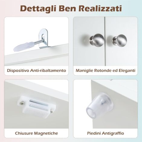 COSTWAY Mobile da Bagno con Cassetto, Armadietto per Biancheria Alto 180 cm con Ante e Ripiani Regolabili, Mobile da Terra per Cucina, Soggiorno e Lavanderia, 50 x 24 x 180 cm