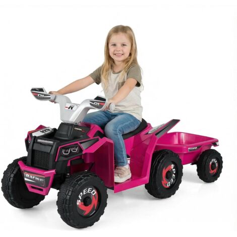 COSTWAY Quad Elettrico per Bambini, ATV elettrico con Rimorchio Posteriore, Macchina Giocattolo a Motore con Ruote Resistenti, 2-3 km/h, Veicolo per Bambini 3 Anni+ (Rosa)