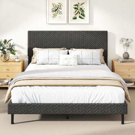 COSTWAY Struttura Letto Matrimoniale, Telaio Letto in Velluto con Testiera Regolabile in Altezza, Doghe in Legno a Supporto del Materasso, Silenzioso (200x160cm) (1/5)
