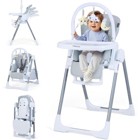 COSTWAY Seggiolone Pappa Portatile, con Altezza Regolabile, Schienale Reclinabile e Vassoio Rimovibile, Seggiolone Evolutivo Pieghevole con Cintura e 2 Ruote, per Bambini 6-36 Mesi (Grigio Chiaro)