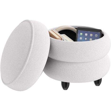 COSTWAY Pouf Contenitore Rotondo 20 L, Poggiapiedi in Ciniglia con Coperchio Rimovibile e Seduta Imbottita, Sgabello da Trucco con Gambe in Legno di Gomma, per Camera da Letto e Salotto