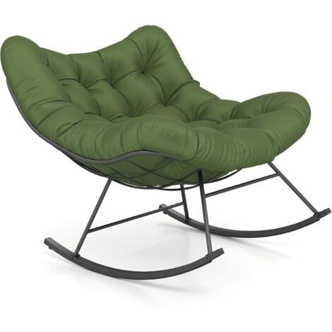COSTWAY Sedia a Dondolo, Poltrona Relax Ergonomica, Poltrona Sovradimensionato con Cuscino Imbottito, con Struttura Metallica, per Soggiorno Portico Giardino, Portata 205 kg (Verde)
