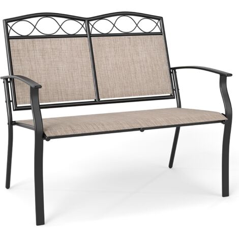 COSTWAY Panca da Esterno per 2 Persone, Divano in Metallo Robusto con Tessuto Traspirante, Tessuto in Textilene, con Braccioli Curvi per Giardino, Veranda, Piscina, Portata Massima 300 kg