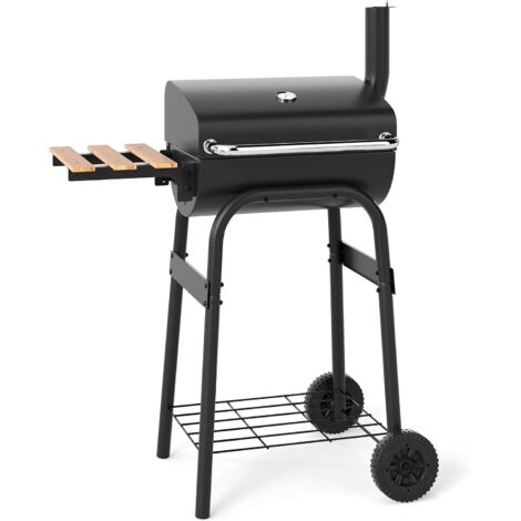 COSTWAY Barbecue a Carbonella con Ruote, Griglia a Carbone da Esterno con Coperchio, Termometro, Tavolo Pieghevole e Manico in Acciaio Inox, Barbecue Portabile per Giardino, Campeggio e Picnic (1/5)