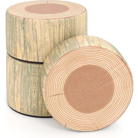 COSTWAY Set di 3 Sgabelli a Ceppo dAlbero, Cuscini da Pavimento per Bambini con Stampa Legno, Decorazione Naturale e Altezze Diverse, Sgabelli Rotondi per Aula, Casa e Asilo (Naturale) (1/5)
