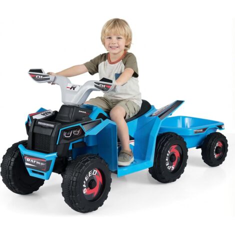 COSTWAY Quad Elettrico per Bambini, ATV elettrico con Rimorchio Posteriore, Macchina Giocattolo a Motore con Ruote Resistenti, 2-3 km/h, Veicolo per Bambini 3 Anni+ (Blu)