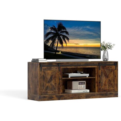 COSTWAY Mobile Porta TV fino a 70", Centro Entertainment con Porte Scorrevoli da Fienile e Ripiani Regolabili, Mobile Consolle Media di 150 cm con Kit Anti-ribaltamento per Soggiorno (1/5)