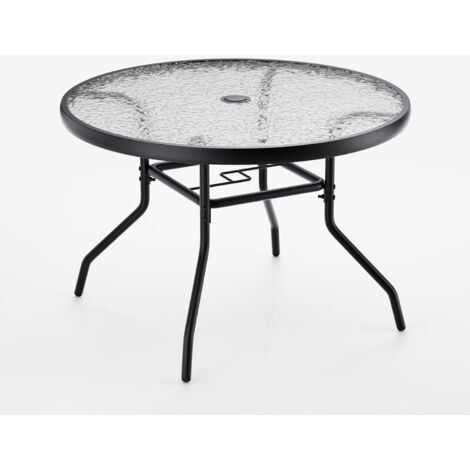 COSTWAY Tavolino Rotondo Giardino, con Piano in Vetro Temperato, Ombrellone da 4,2 cm, Tavolino da Caffè per Giardino, Cortile e Piscina, Portata 50 kg