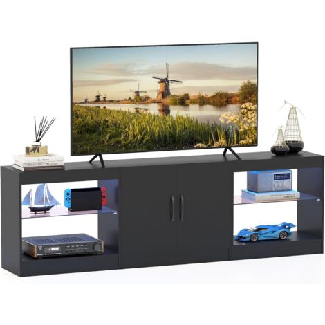 COSTWAY Mobile Porta TV con Luci LED, Mobiletto TV Soggiorno Modulare fino 85", Tavolo a L Angolare con Ripiani Regolabili, Lungo 195 cm, Consolle Media Moderno per Salotto e Camera da Letto (Nero) (1/5)