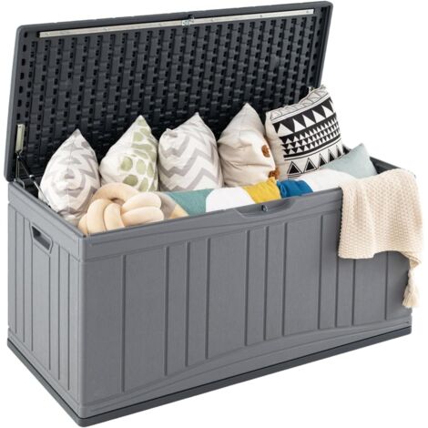 COSTWAY Baule da Esterno da 300L Impermeabile in HDPE, Cassapanca Contenitore da Esterno con Coperchio a Pistoni a Gas, Ampio Spazio di Stoccaggio, 114 x 55 x 61 cm (Grigio Scuro) (1/5)