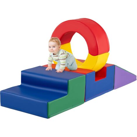 COSTWAY Set di 5 Blocchi in Schiuma EPE per Bambini, Set Gioco da Arrampicata con Rivestimento Rimovibile in Finta Pelle Impermeabile, Blocchi di Costruzione Morbidi per Bambini 12+ Mesi