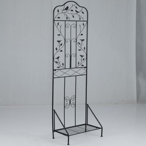 COSTWAY Griglia metallica da giardino 189,5x50 cm, recinzione decorativa per piante rampicanti con ripiano pieghevole, dispositivo anti-ribaltamento, picchetti, griglia per fiori da giardino, cortile,
