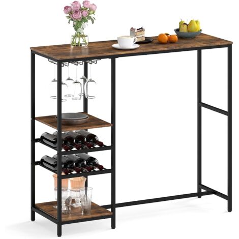 COSTWAY Tavolo da Bar 121 x 41 x 105,5 cm, Angolo Bar per Casa con Scaffali di Stoccaggio, Portabottiglie e Portacalici, Tavolo Alto per Cucina, Soggiorno, Ristorante e Bistrò