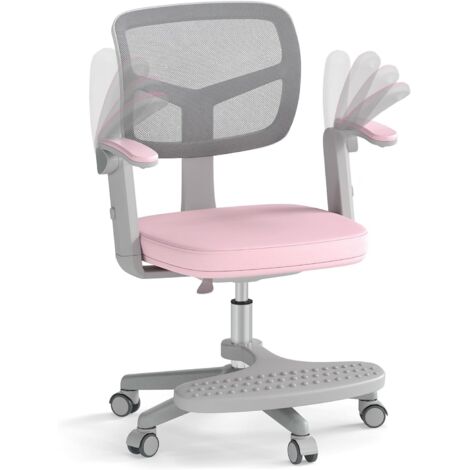 COSTWAY Sedia da scrivania per bambini, altezza seduta regolabile da 41 a 52 cm Sedia da scrivania per bambini con braccioli e poggiapiedi ribaltabili, sedia girevole per bambini con rotelle, sedia da
