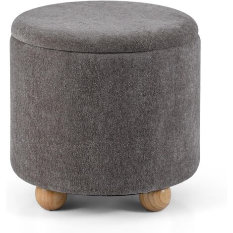 COSTWAY Pouf Contenitore Rotondo 35 L, Poggiapiedi Divano in Tessuto Ciniglia con Coperchio Rimovibile, Sgabello Imbottito con Gambe in Legno di Gomma, per Soggiorno e Camera da Letto (Grigio)