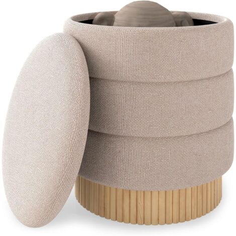 COSTWAY Pouf Contenitore Rotondo 35,5 L, Poggiapiedi Divano Imbottito con Coperchio Rimovibile, Sgabello Moderno in Ciniglia con Base in Legno di Pino, per Soggiorno e Camera da Letto