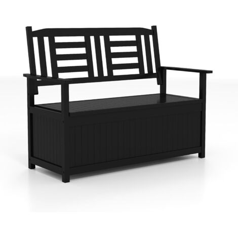 COSTWAY Panchina da Giardino con Contenitore di Legno, Cassapanca da Esterno 2 Posti con Schienale e Braccioli, Panca per Cortile e Ingresso, 123 x 68,5 x 96 cm (Nero)
