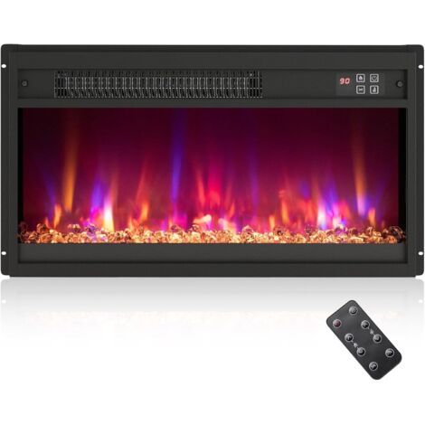 COSTWAY Caminetto Elettrico da Incasso, Inserto Camino Elettrico con Riscaldamento 1500W, Telecomando, Timer 0,5-9H, Effetto Fiamma Regolabile, Termostato e Protezione da Surriscaldamento (61x12x34cm)