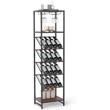 COSTWAY Portabottiglie da Terra a 7 Livelli, Cantinetta Portabottiglie di Vino con Portabicchieri e Piano dAppoggio, per 16 Bottiglie, Scaffale Espositivo per Vino per Bar, Cucina e Sala da Pranzo