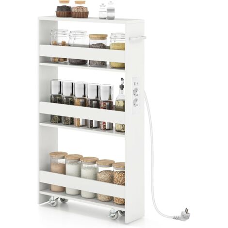 COSYWAY Carrello Portaoggetti da Cucina, Scaffale con Maniglia Laterale e Ruote, Carrello Salvaspazio con 3 Scaffali Stretti, 47,5x13x80,5 cm (Bianco+bianco,con presa) (1/5)
