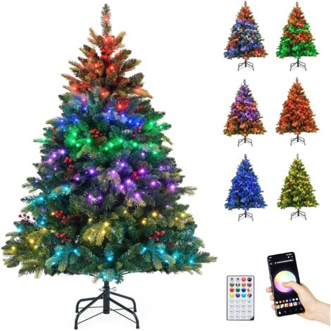 COSTWAY Albero di Natale Artificiale 150/180 cm, con 250/370 Luci RGB Multicolori Controllabili tramite APP, 584/1054 Rami in PE & PVC, 23/41 Pigne e 23/41 Bacche Rosse e Controllo Remoto (150 cm) (1/5)