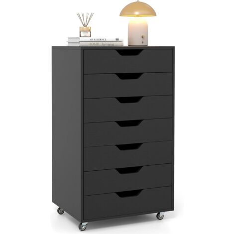 COSTWAY Cassettiera da Ufficio con 7 Cassetti, Mobiletto per Documenti con 4 Ruote Girevoli, Cassettiera da Scrivania in Legno per Ufficio e Soggiorno, 49 x 40 x 87 cm (Nero) (1/5)