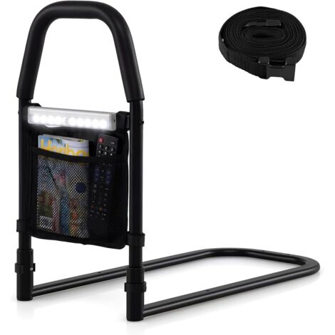 COSTWAY Sponda Letto Anziani Anticaduta con Luce a Sensore Infrarossi, Ausili per Alzarsi Dal Letto con Tasca Portaoggetti e Cinghia di Fissaggio, Sbarra di Presa Antiscivolo Portata 136KG