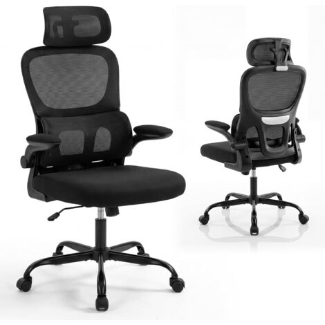 COSTWAY Sedia da Ufficio Ergonomica con Ruote, Sedia per Scrivania con Schienale Alto in Rete, Supporto Lombare, Poggiatesta Regolabile, Braccioli Ribaltabili e Seduta Imbottita in Spugna (1/5)