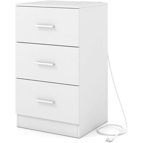 COSTWAY Comodino Camera da Letto 37 x 34 x 66,5cm, Cassettiera in Legno Moderno con 3 Cassetti, Mobile Salvaspazio per Soggiorno, Ufficio e Camerretta (1,Bianco Legno)