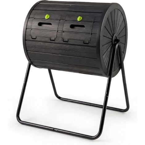 COSTWAY Compostiera da Giardino, Contenitore per Compostaggio 142 L con Doppia Camera, 2 Porte Bloccabili, Compostatore a Rotazione a 360° per Rifiuti da Giardino, Cucina, Cortile e Fattoria (Nero) (1/4)