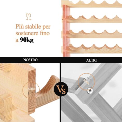 COSTWAY Portabottiglie per Vino in Legno, Scaffale per 72 Bottiglie di Vino, Cantinetta Porta Vino, 119 x 29 x 71,5 cm, Naturale