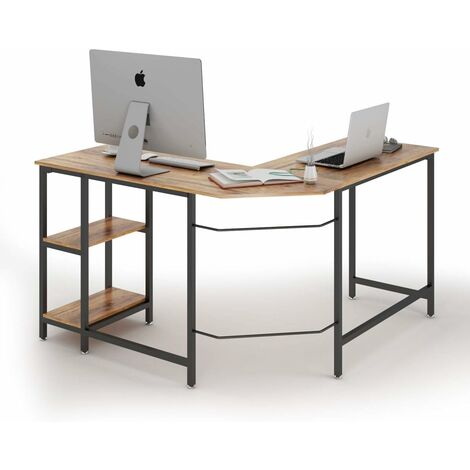 Scrivania a L, postazione da Lavoro per Computer con mensole, scrivania in Legno e Struttura in Acciaio, Tavolo da Lavoro Largo e Resistente per Interni, Tavolo per Ufficio