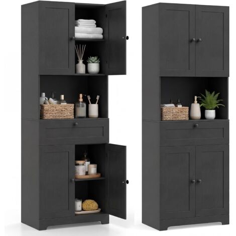 COSTWAY Mobile da Bagno Salvaspazio, Mobile da Terra con 4 Ante,60 x 35 x 171,5 cm,Nero