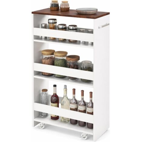 COSYWAY Carrello Portaoggetti a 4 Ripiani, Maniglia Laterale e Ruote, 25 cm,Marrone+bianco