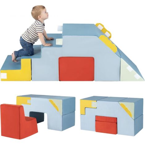 COSTWAY Divano per Bambini 12+ Mesi, Set da Arrampicata con Scivolo e Scale, Velluto