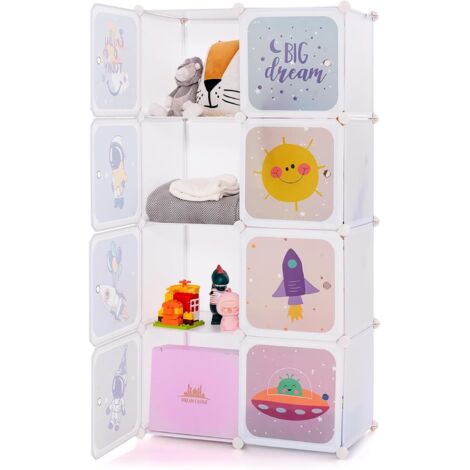 COSTWAY Armadio Portatile per Bambini, Organizzatore Modulari a 8 cubi,71x35,5x142 cm,Bianco