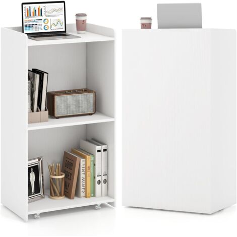 COSTWAY Podio per Conferenza, Leggio in Legno Massello con 2 Ripiani e Ruote Universali e Bloccabili, Podio in Piedi per Chiesa, Ufficio e Scuola, 57,5 x 37 x 105 cm (Bianco)